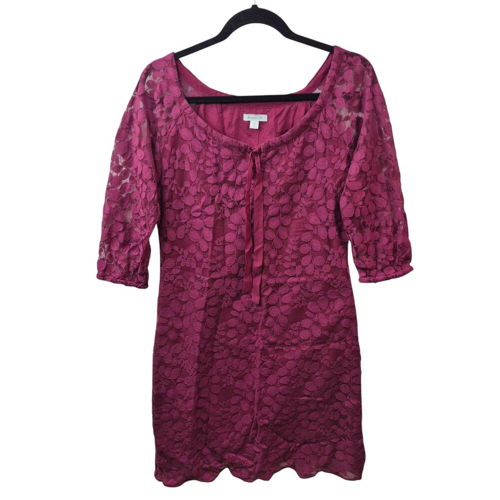 Garnet Hill Dress Womens Shift Cocktail Size 4 Boheme Lace Overlay 3/4 Sleeve